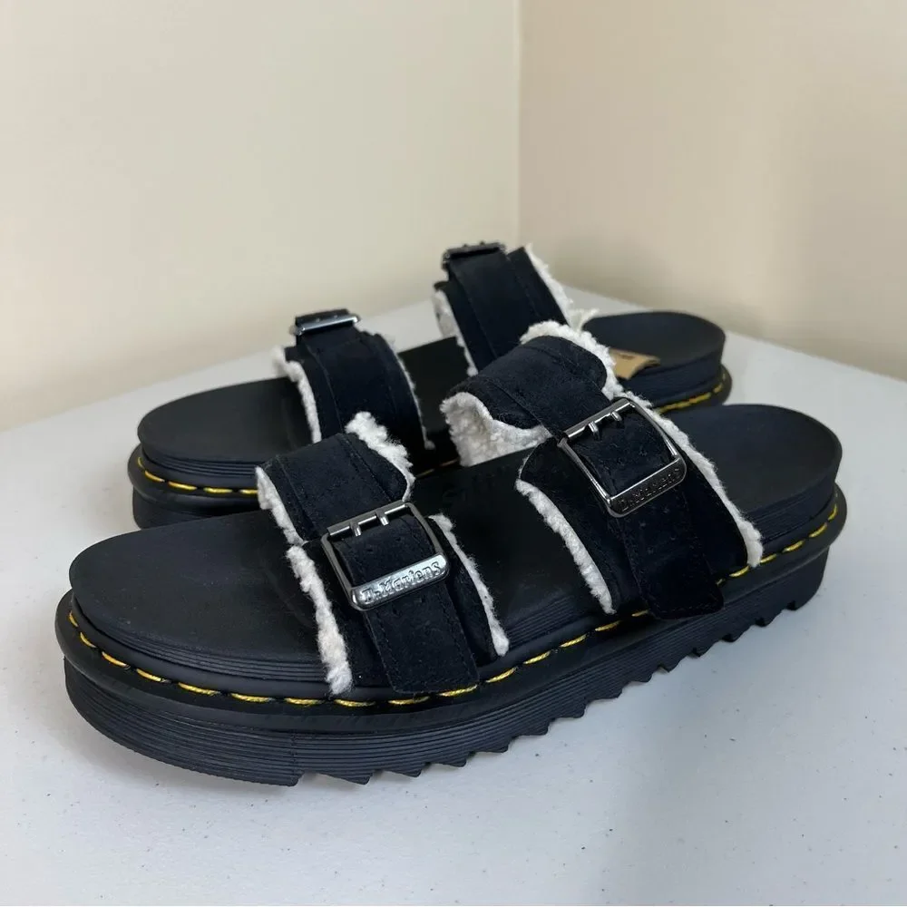 NWT Dr. Martens Myles Suede Faux Fur Lined Buckle Sandal Unisex M 11 W 12